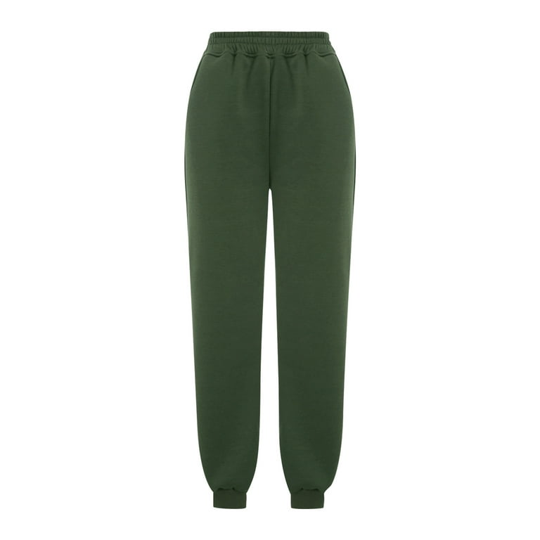 Sunisery Womens Fleece Lined Sweatpants Fall Winter Warm Joggers Elastic  High Waist Pants Autumn Trousers Army Green L