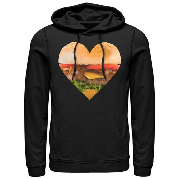 Men's Lost Gods Bacon Cheeseburger Heart Pull Over Hoodie Black X Large