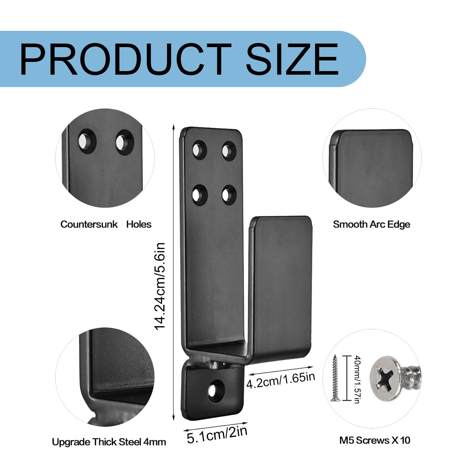 2 Pcs Heavy Duty Door Bracket, U-Shaped Security Bar Holder, Thickened Door Barricade Bracket, Household Safety Mount, Anti-Intrusion Support Bracket, Fixed Bar Fitting for Garage, Basement