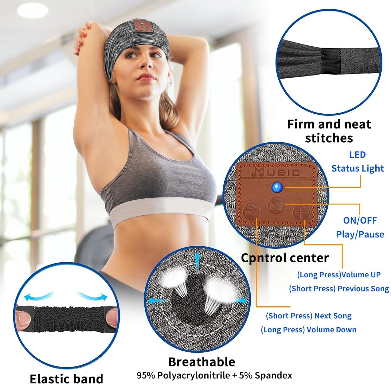 DIMEN Sleep Headband Headphones Bluetooth with Mic - HD Sound for Side Sleepers, Yoga & Sports