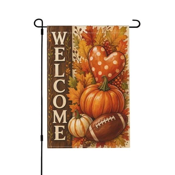 Garden Flag Fall Pumpkin Football Heart Autumn Leaves Outdoor Decor 12x18