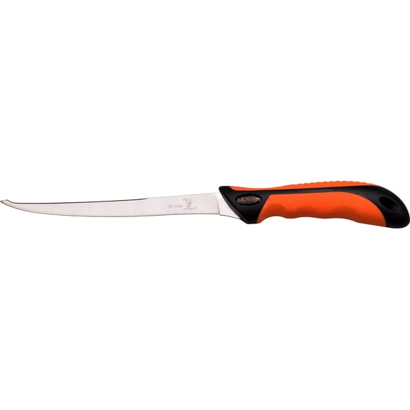 Elk Ridge - Outdoors Fixed Blade Fillet Knife - 12.25-in Overall, 7-in Mirror Finish Stainless Steel Blade, Orange and Black Handle, Nylon Fiber Sheath - Fishing, Camping, Hunting, Survival - ER-541