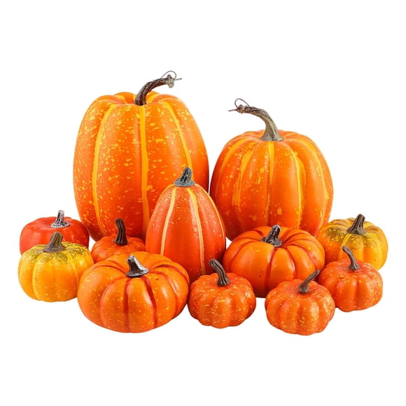 Juego de 12 calabazas artificiales de gran tamaño para decoración de otoño, Halloween y fiestas. Amarillo