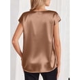 thumbnail image 4 of Deago Women Silk Satin Tops Cap Short Sleeve Blouse Summer V Neck Work Shirts Business Casual Dressy Outfits (Coffee, S), 4 of 9