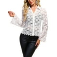 thumbnail image 1 of INSPIRAR CHIC Blusas de Mujer con Manga Larga de Campana, Cuello en V, Encaje, Con Botones, S Blanca, 1 of 5