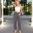 thumbnail image 2 of Women's Wide-Leg Elastic Waist Pants with Side Pockets - Small, Gray, 2 of 7