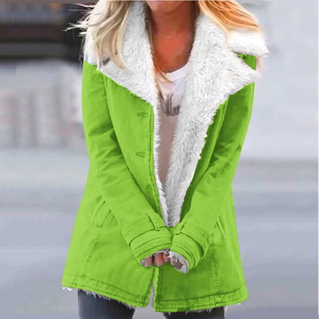 Puntoco-Chaqueta de talla grande para mujer, chaqueta con solapas de botones de felpa compuesta cálida de invierno, prendas de vestir, abrigo, liquidación de Navidad Puntoco Puntoco-3978