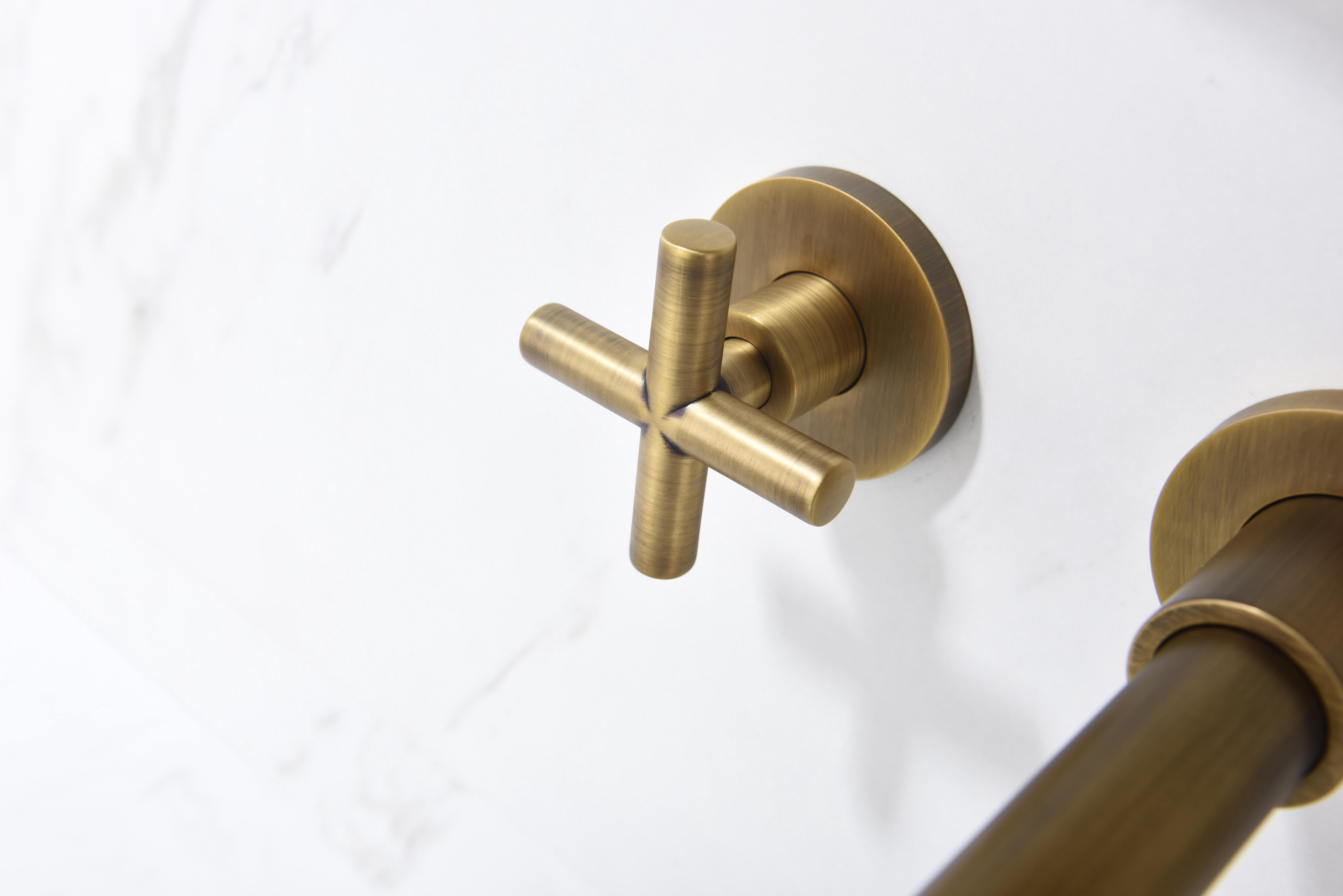 Wall Mounted Bathroom Sink Faucet with Pop-Up Drain (No Overflow)