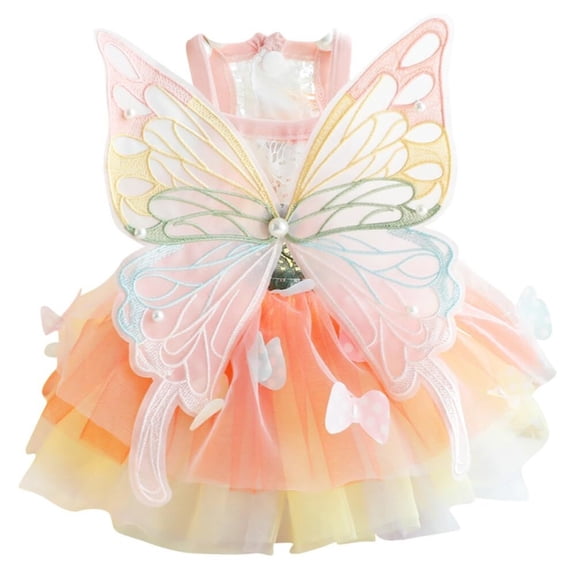 ZZ Rainbow Butterfly Dog Dresses for Small Dog Girl Puppy Lace Tutu Princess Dress Cat Outfit Pet Butterfly Costume for Kitten Chihuahua