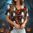 thumbnail image 2 of CAUYDY Women Fall Halloween Doodles V Neck Shirt Lady Casual Tee Funny Spooky Season Family Holiday Party Celebration Short Sleeve Tee Pumpkin Top Grey Sizes 2XL, 2 of 5