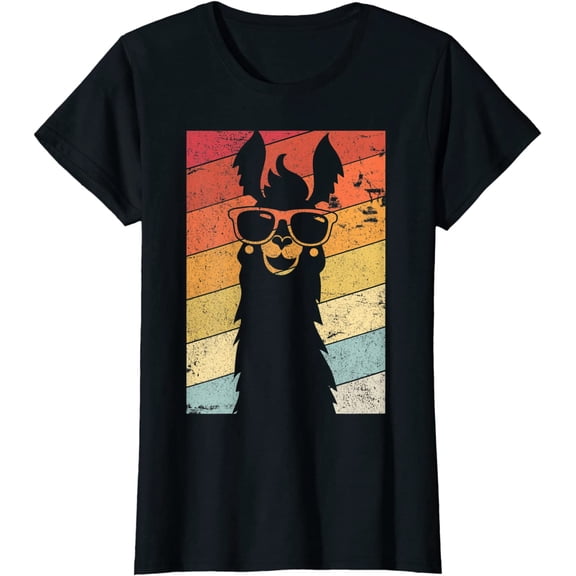 Women Tops Llama Shirt Retro Style Alpaca Short Sleeve T-Shirt