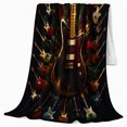 thumbnail image 2 of Black Electric Guitar with Circular Instrument Halo, Bold Retro Music Motif for Guitar Lovers, Father's Day Gift, Soft Flannel Blanket for Game Room and Office, Retro Home Decor, 2 of 9