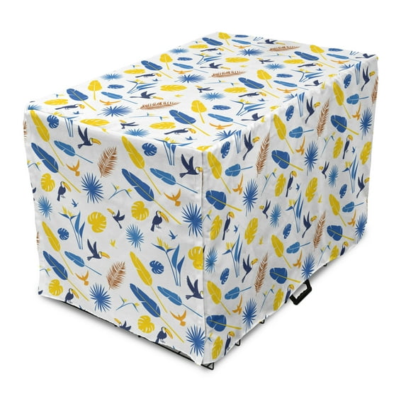 Yellow Bird Dog Crate Cover, Tropical Jungle Pattern with Exotic Toucans and Leaves on Plain Background, Easy to Use Pet Kennel Cover Small Dogs Puppies Kittens, 7 Sizes, Multicolor, by Ambesonne