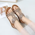 thumbnail image 4 of IEMIEMIEM Women's Flat Sandals with Rhinestones Sparkling Boho Dressy Ladies' Sandal Women's Wide Width Sandals Non Slip on Elastic Ankle Strap Beach Shoes Camel 7 Wide, 4 of 9