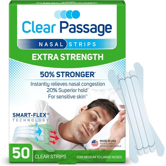 Nasal Strips, Clear Extra Strength, 50 Count | Works Instantly to Improve Sleep, Reduce Snoring, & Relieve Nasal Congestion Due to Colds & Allergies