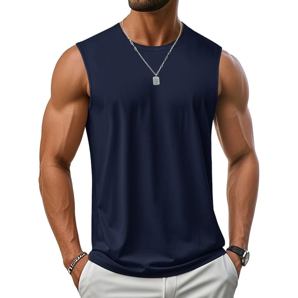 Camiseta sin mangas MAGCOMSEN para hombre, UPF 50+, azul marino L