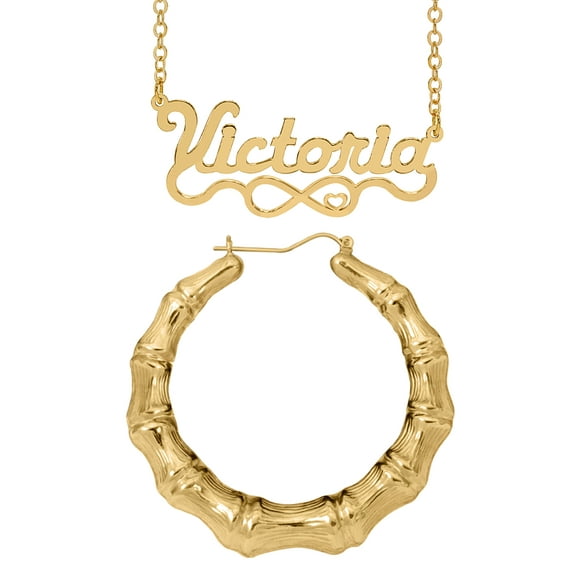 Personalized Set of Necklace and Naked Bamboo Earrings