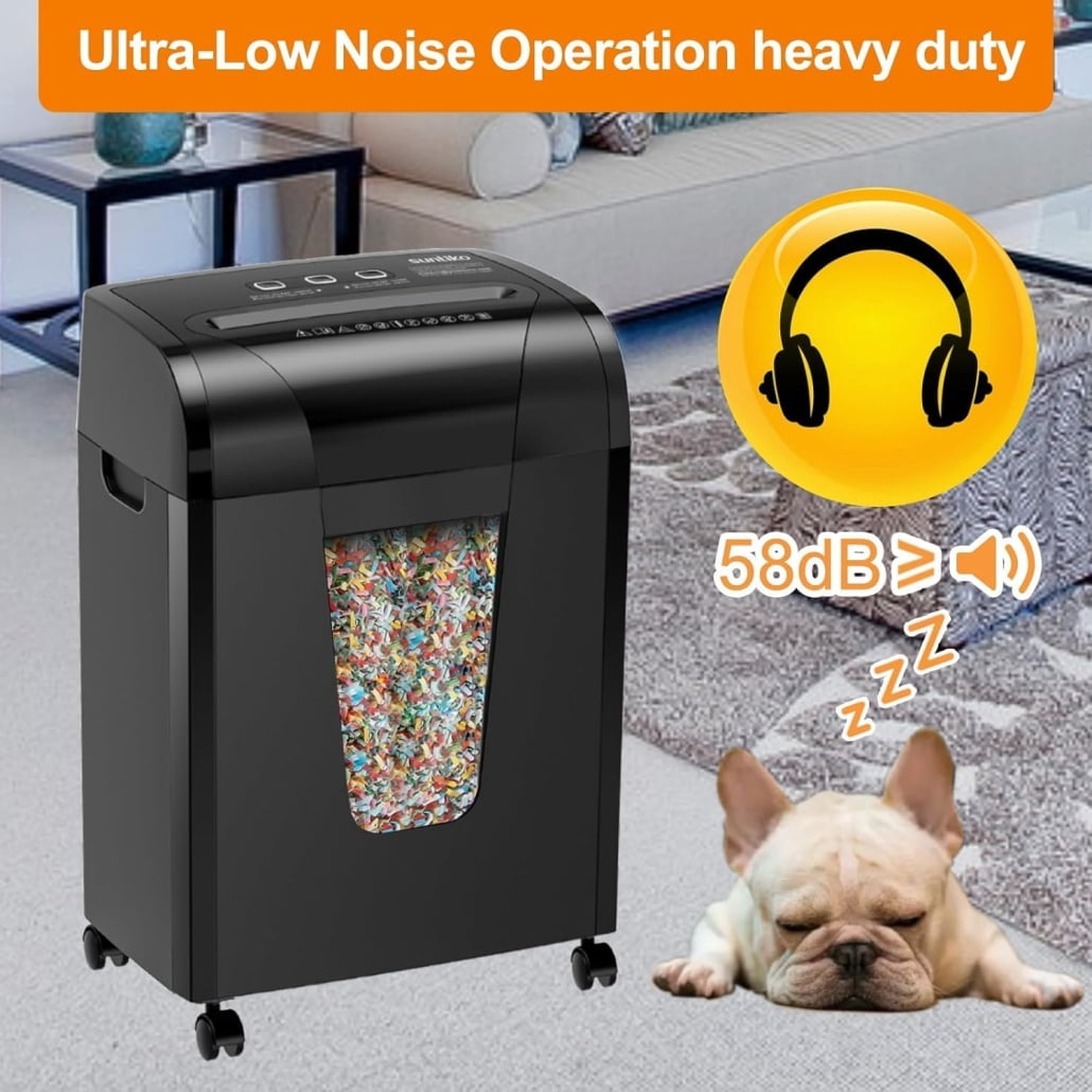 18-Sheet Cross Cut Paper Shredder, Office Shredder with 5.28 Gallon Pullout Bin, 45 Mins, Insert Auto Jam Proof System for Home Office Use, Black