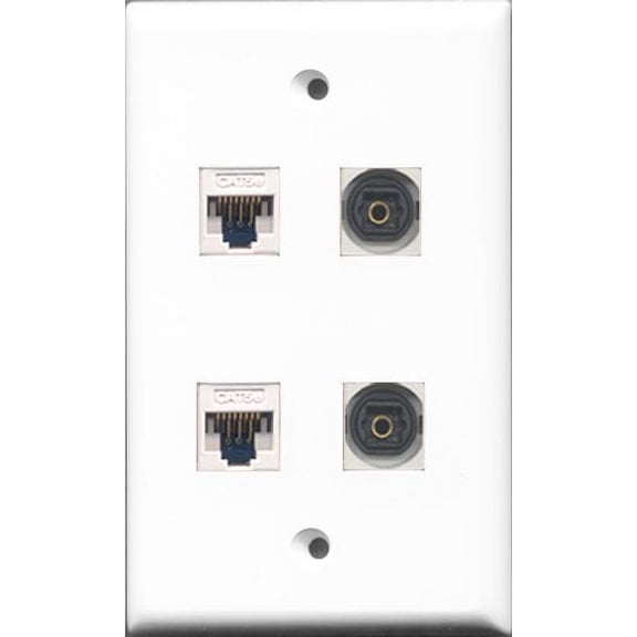 RiteAV - 2 Port Toslink 2 Port Cat5e Ethernet White Wall Plate