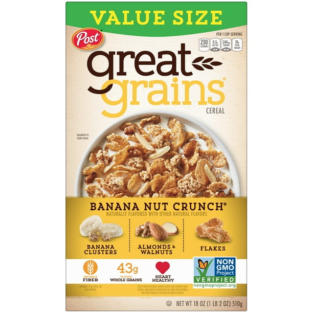Post Great Grains Banana Nut Crunch Breakfast Cereal, Non GMO Project
