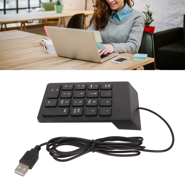 Ergonomic USB Wired Number Pad 18 Keys, Plug and Play Mini Numeric Keypad for PC Laptop Desktop, Quiet Typing, Portable Size, Wide Application