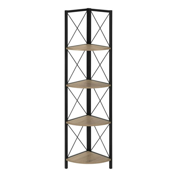 Monarch Specialties Bookshelf, Etagere, Corner, 4 Tier, 60"H, Office, Bedroom, Brown Laminate