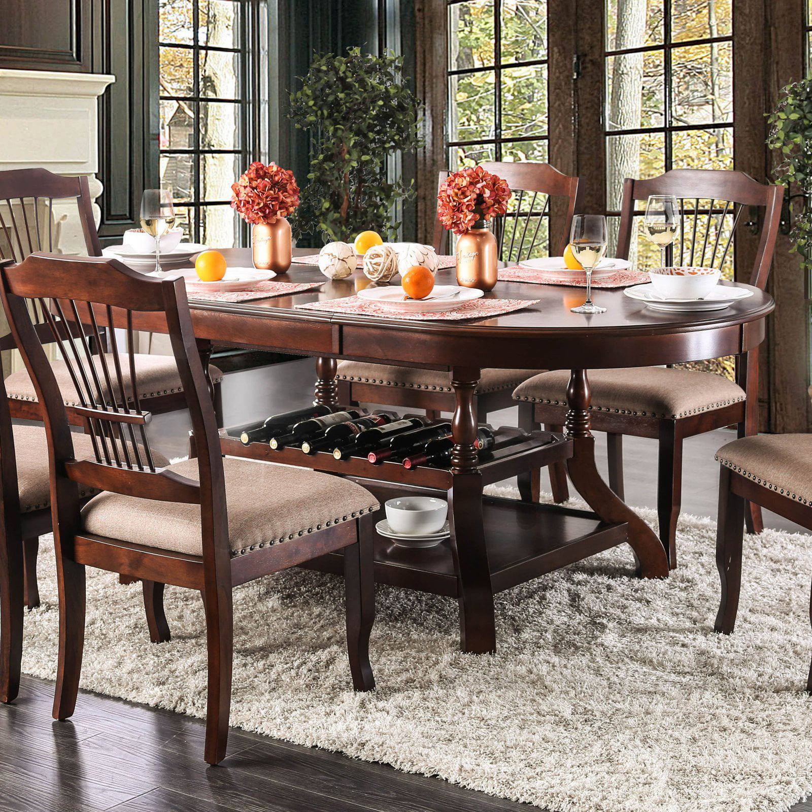 furniture of america esteban wine rack oval dining table walmart com