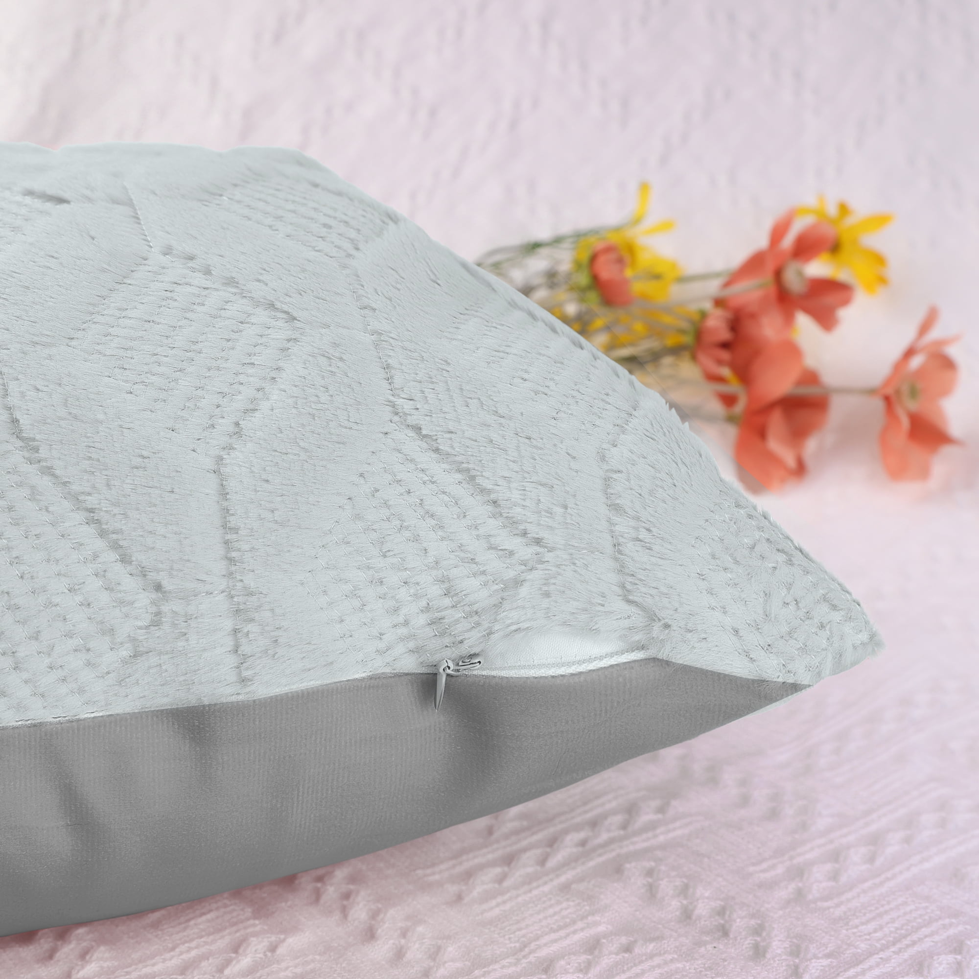 Unique Bargains Short Plush Solid Living Room Decorative Pillow Covers (2 Count) Gray 18" x 18"