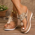 thumbnail image 2 of Rokment Glitter Rhinestones Pearl Platform Flip Flops Backless Slip on Dress Sandals for Women Ethnic Boho Delicate Wedge Chunky Heels Slides Summer Slippers Gold Size 8.5, 2 of 5