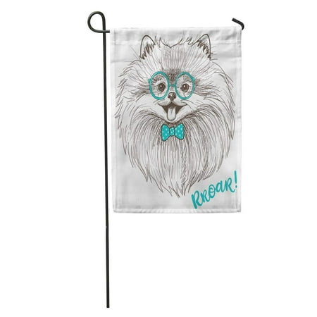 LADDKE Sweet Sketch of Cute Little Pomeranian Bow and Round Glasses Dog Smiley Face Pom Puppy Garden Flag Decorative Flag House Banner 12x18 inch