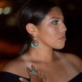 thumbnail image 2 of 925 Sterling Silver Polished Six Line Simulated Turquoise Ring Shiny 6mm Round Cabochons Bead Accent Ring for Women, 2 of 2