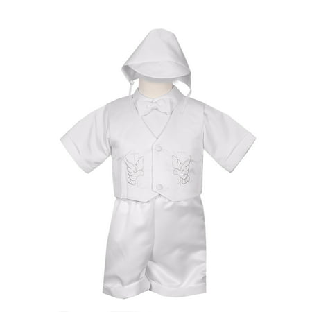 Rain Kids Baby Boys White 4 pc Holy Spirit Cross Vest Hat Baptism Outfit