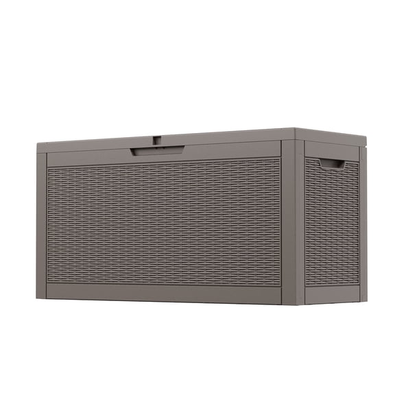 Nihsuao 60 Gallon Woven-Pattern Resin Deck Box, Lockable Weatherproof Outdoor Storage Bin for Patio Cushions, Garden Tools, and Backyard Use, Gray