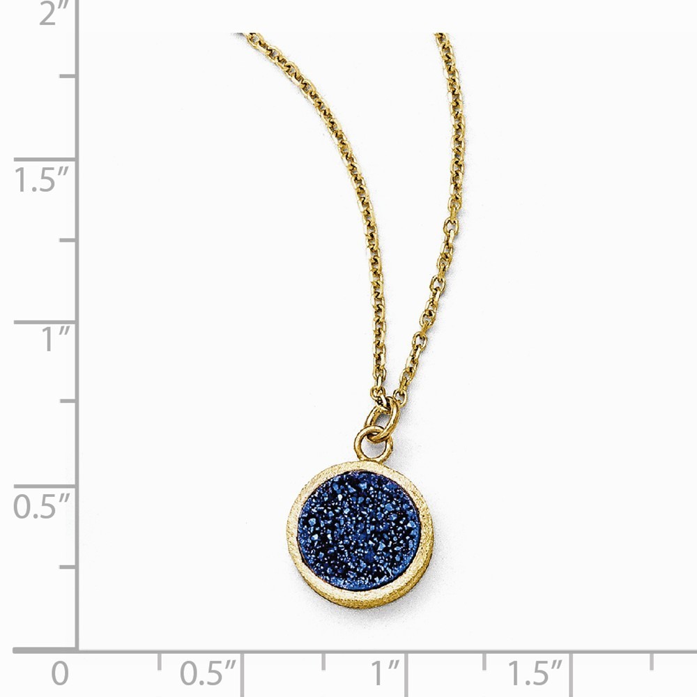 14k Yellow Gold Blue Druzy Disc Scratch 
