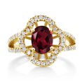 thumbnail image 2 of Gem Stone King 1.72 Ct Oval Red Rhodolite Garnet 18K Yellow Gold Plated Silver Spotlight Ring (Size 7), 2 of 4