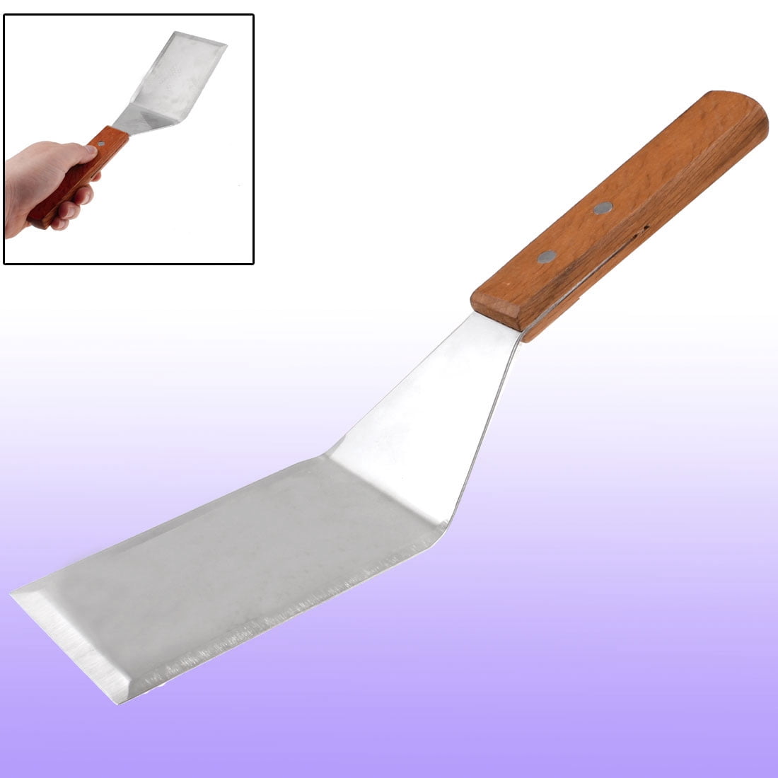 Unique Bargains Wood Handle Silver Tone Stainless Steel Smooth Wide Spatula 11.2 Inch