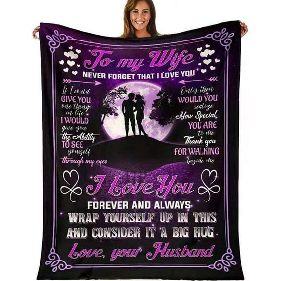Personalized To My Wife Blanket from Husband, Never Forget That I Love You, Cozy Super Soft Plush Flannel Throw Blanket with Quotes, for Birthday, Anniversary and Valentine's Day (60x80 inches)