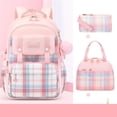 thumbnail image 2 of 3 in 1 Large capacity backpack Set With Lunch Pack Pencil Case, Cute Pastel Plaid 3Pcs Backpack Set, Water Resistant Nylon School Daypack for Elementary & Middle School Girls(Pink), 2 of 2