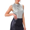 thumbnail image 4 of INSPIRE CHIC Women's Top Metallic Ruched Cowl Neck Sleeveless Party Shiny Tank Tops XS Silver, 4 of 6