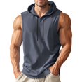 thumbnail image 3 of Blekii Men's Summer Lightweight Sleeveless Hooded Tank Top - Solid Color Design, Quick-Dry Performance Fabric - Great for Running, Fitness Training, Beach Sports, Outdoor Workout -, 3 of 7