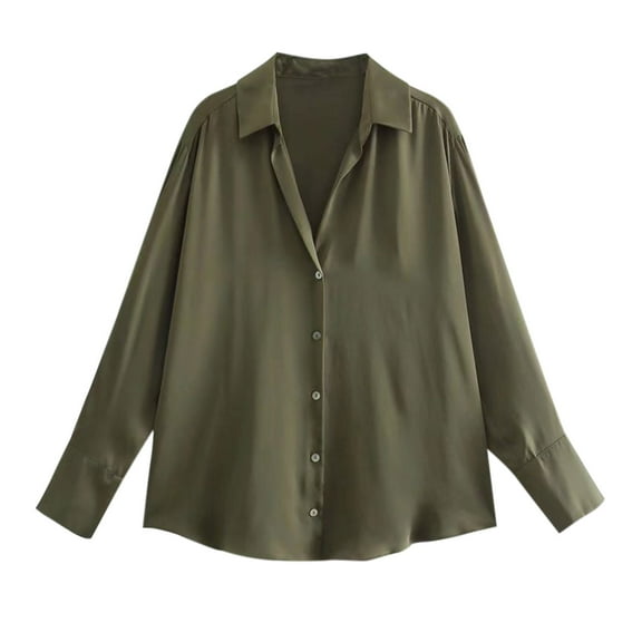 Scyoekwg Long Sleeve Tops for Women Lapel Button Business Casual Dress Shirts Fall Tops Trendy Solid Color Lightweight Dressy Casual Blouses Pullover (Brown,M)