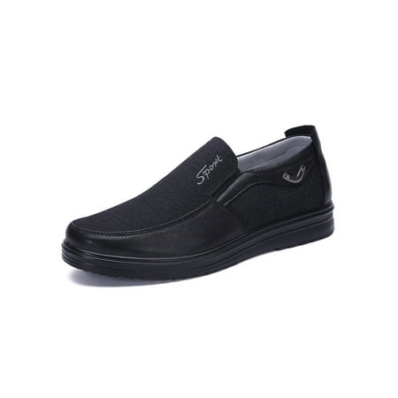 

Woobling Mens Flats Flat Loafers Slip On Casual Shoes Walking Loafer Comfort Business Shoe Classic Breathable Dark Black 5.5