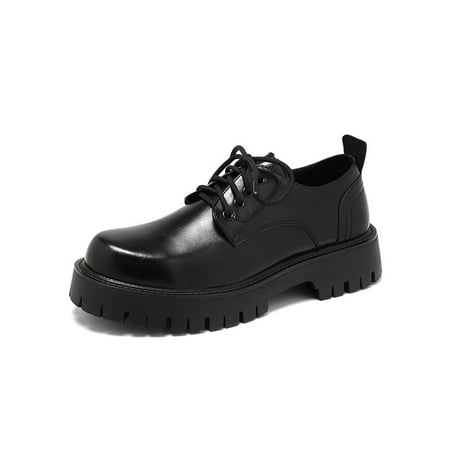 

Daeful Men s Dress Shoes Lace Up Oxford Leather Shoe Platform Flats Mens Non Slip Comfort Round Toe Black 10