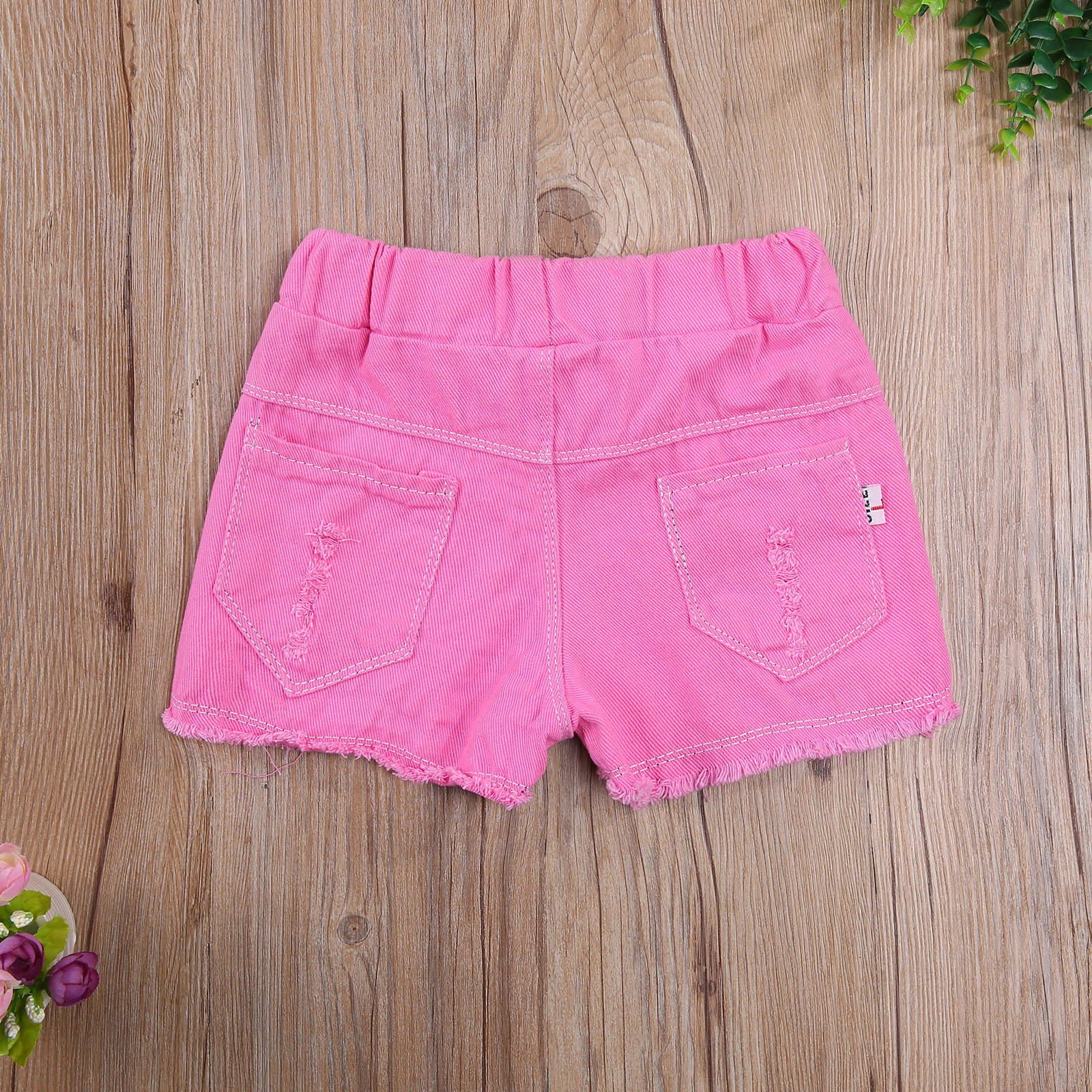 Eyicmarn Little Girls Ripped Denim Shorts, Solid Color High Elastic Waist Jeans Short Pants - image 4 of 6
