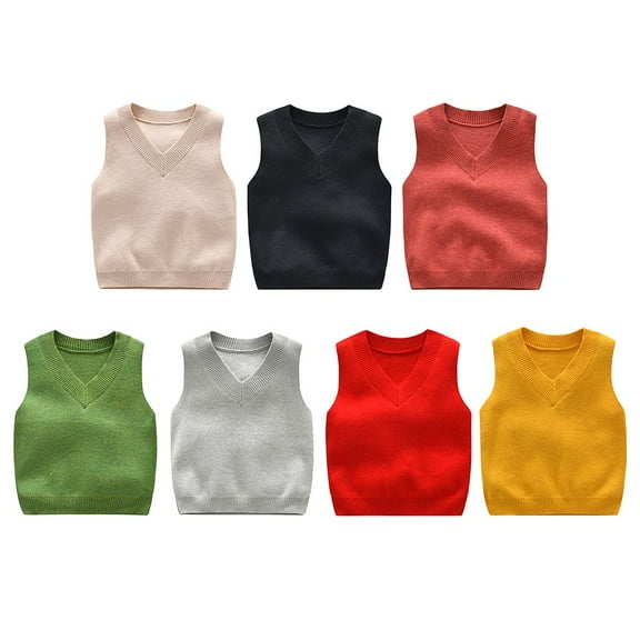 BULLPIANO Toddler Girls Boys Casual V Neck Knitted Sleeveless Pullover Sweater Vest Kid Solid Color Knitted Waistcoat