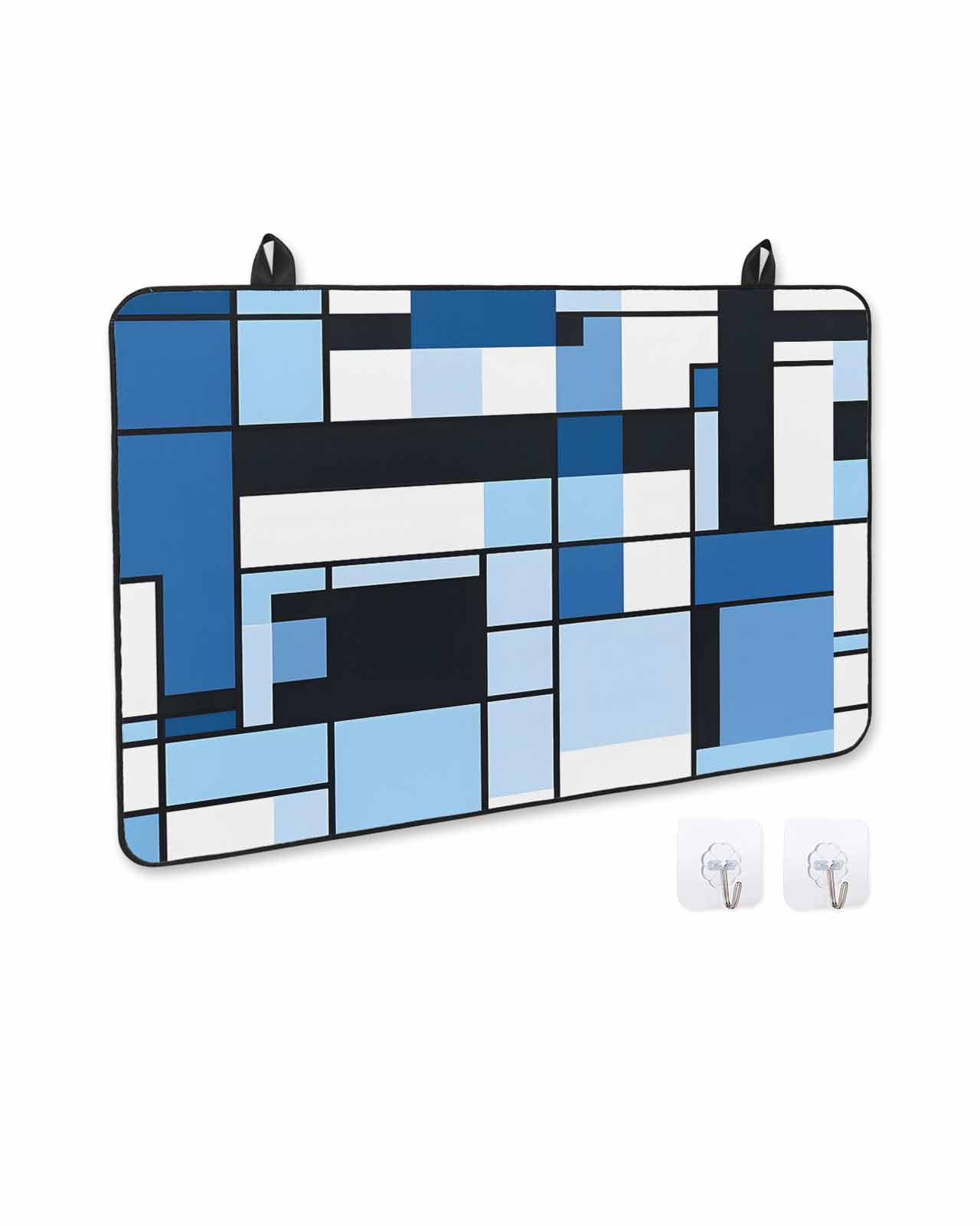 nqOlkjepod Large Induction Cooktop Protector Mat 24"x21", Black Blue Geometric Stove Top Covers for Electric Stove, Blue White Abstract Art Modern Stove Burner Cover Mats, Glass Top Stove Cover