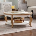 thumbnail image 2 of Round Wood Coffee Table with Glass Top, Solid Wooden Center Table with Curved Legs and Removable Tempered Glass for Living Room, Small Space Friendly, 2 of 7