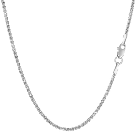 14k White Gold Round Wheat Chain Necklace, 1.5mm, 20"
