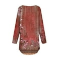 thumbnail image 5 of QUNYINEY Floral Womens Shirts Red Long Sleeve Crew Neck Casual Tops Loose Pullover Irregular Hem Drop Shoulder T-Shirts, 5 of 5