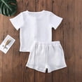 thumbnail image 5 of Toddler Boys Outfits Sets Short Sleeve Cotton T-Shirt Tops + Linen Shorts Baby Elastic Boys Outfits Set For 2-3 Years, 5 of 6